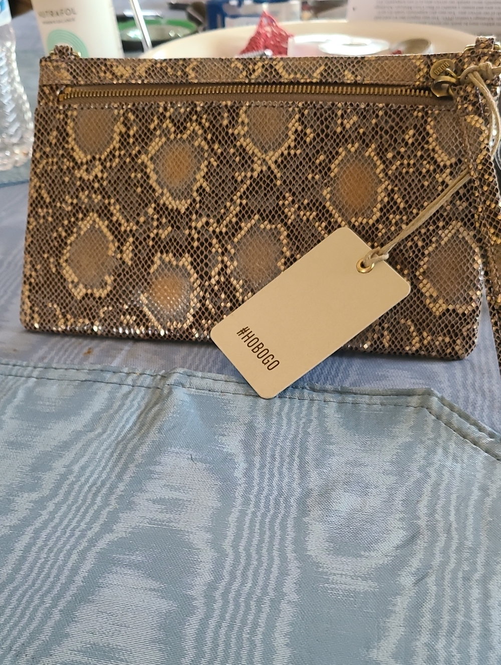 HOBO Gold and Brown Snake-Print Wristlet Clutch